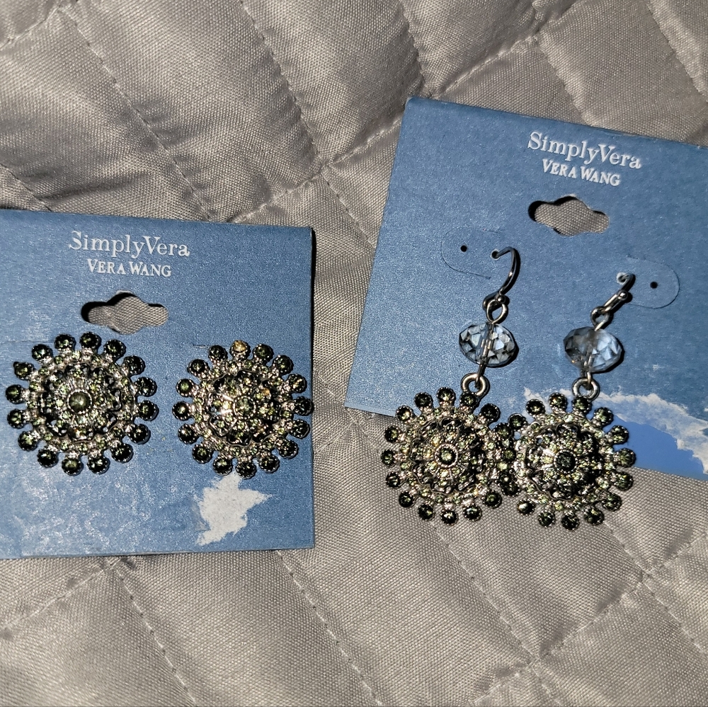 Simply Vera Vera Wang Olive Green Crystal Sunburst Stud and Dangle Earring Set